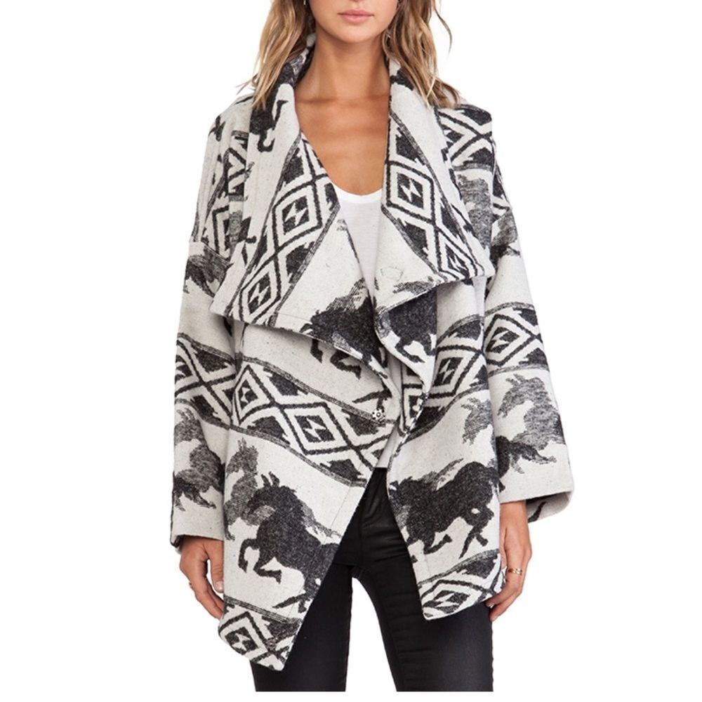 Capulet black white horse‎ oversize wrap jacket